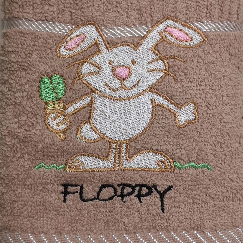 Beige Floppy The Rabbit Embroidered Tea Towel