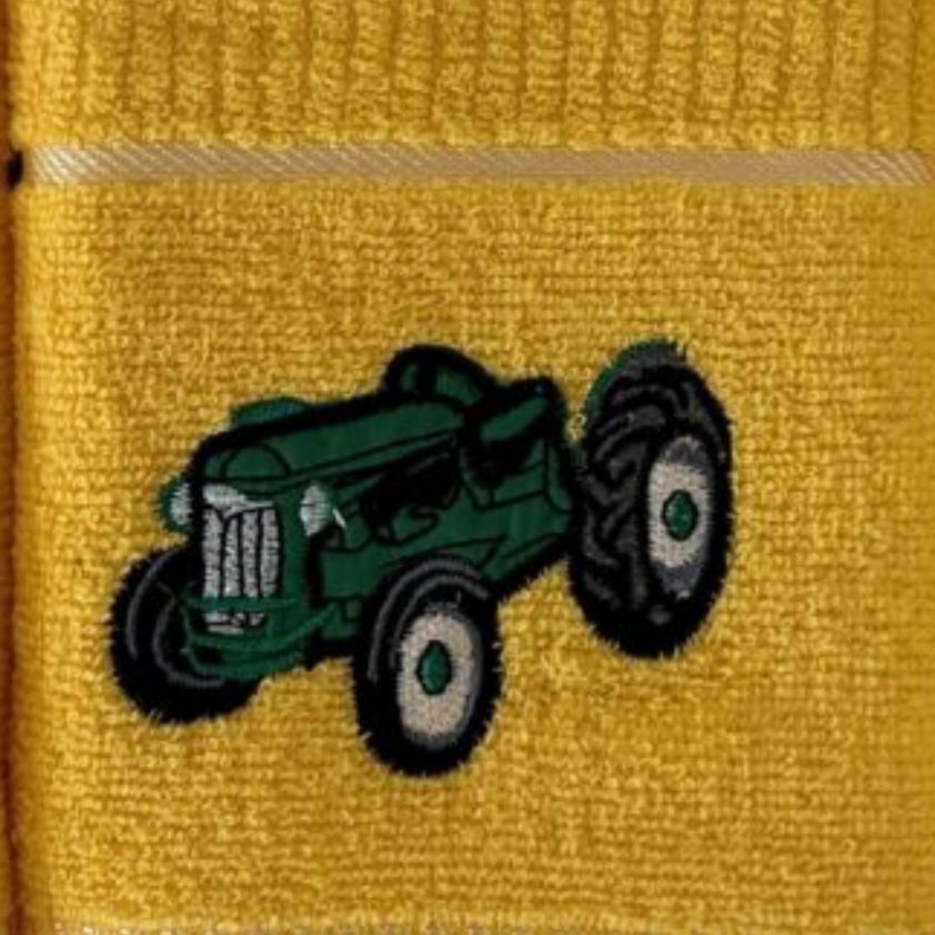 Green Tractor Embroidered Tea Towel