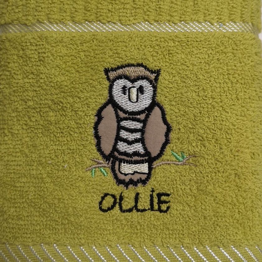 Green Ollie The Owl Embroidered Tea Towel