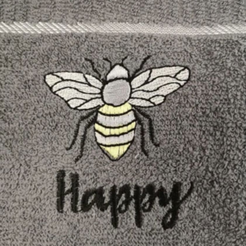 Bee Happy Embroidered Tea Towel