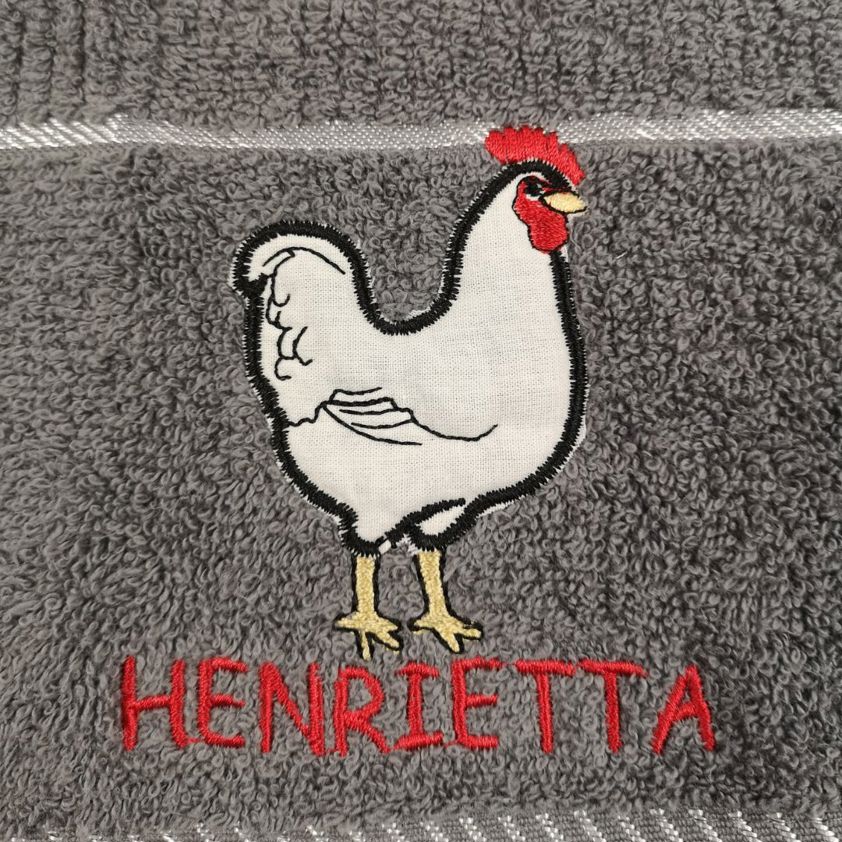 Grey Henrietta Embroidered Tea Towel