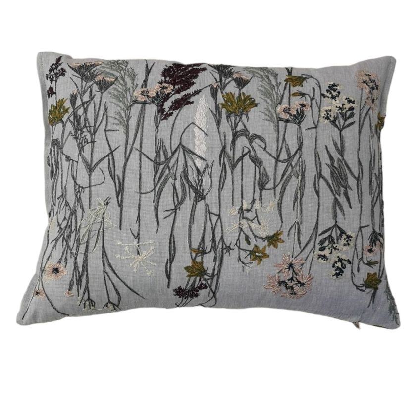 Oblong Pressed Flowers Mist/Shell Cushion