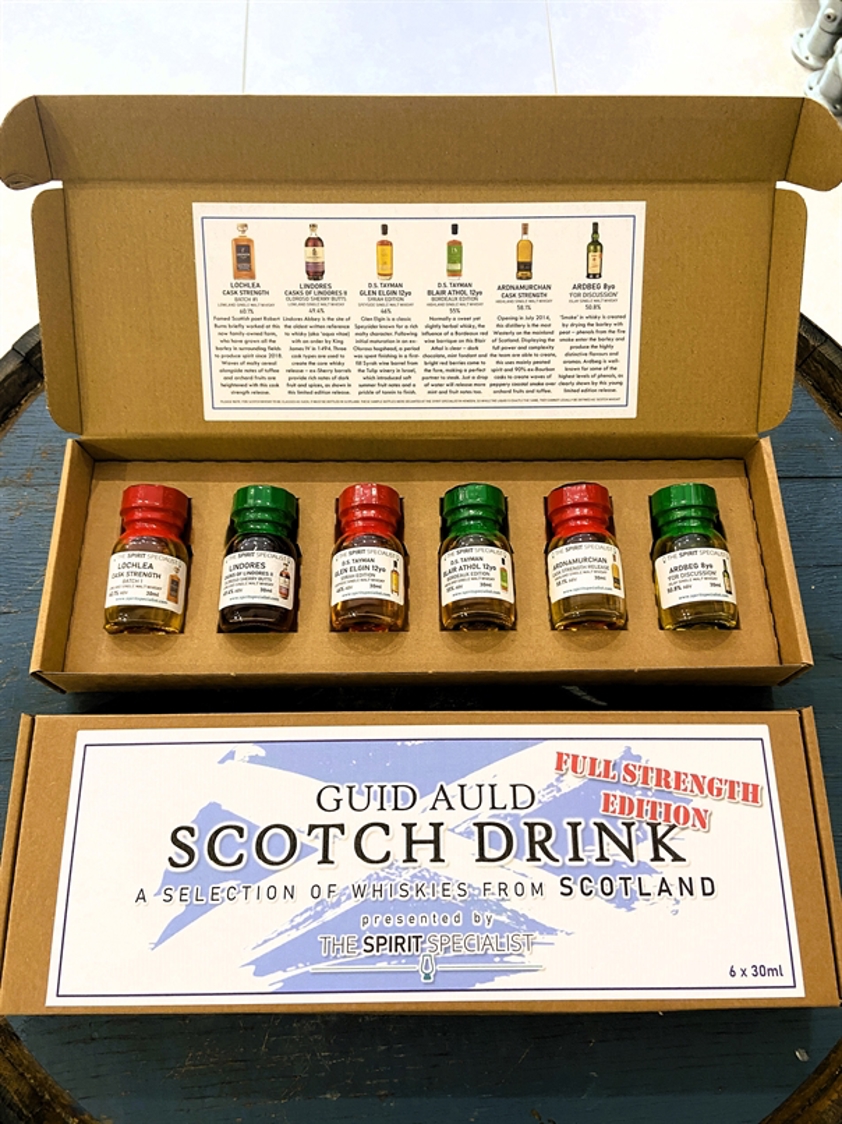Guid Auld Scotch Drink - A Selection of Whiskies from Scotland Selection Box FULL STRENGTH EDITION 6 x 30ml
