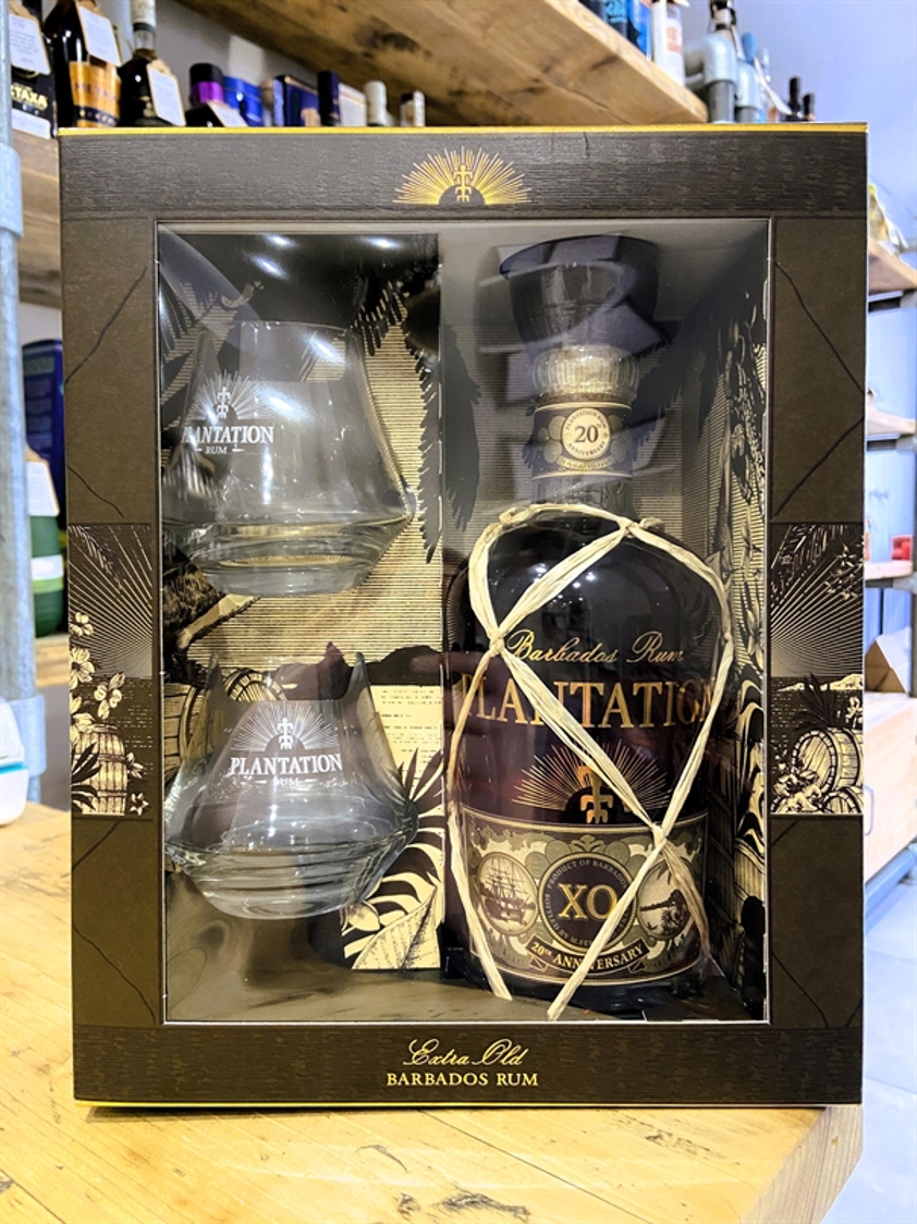 Plantation 20th Anniversary XO Barbados Rum 2 GLASS GIFT PACK 40% 70cl