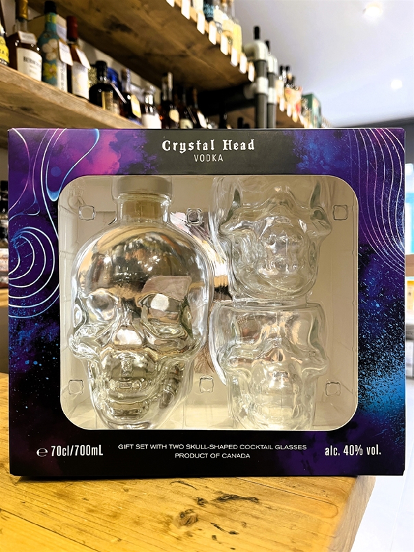 Crystal Head Corn Vodka with two Skull Cocktail Glasses 40% 70cl