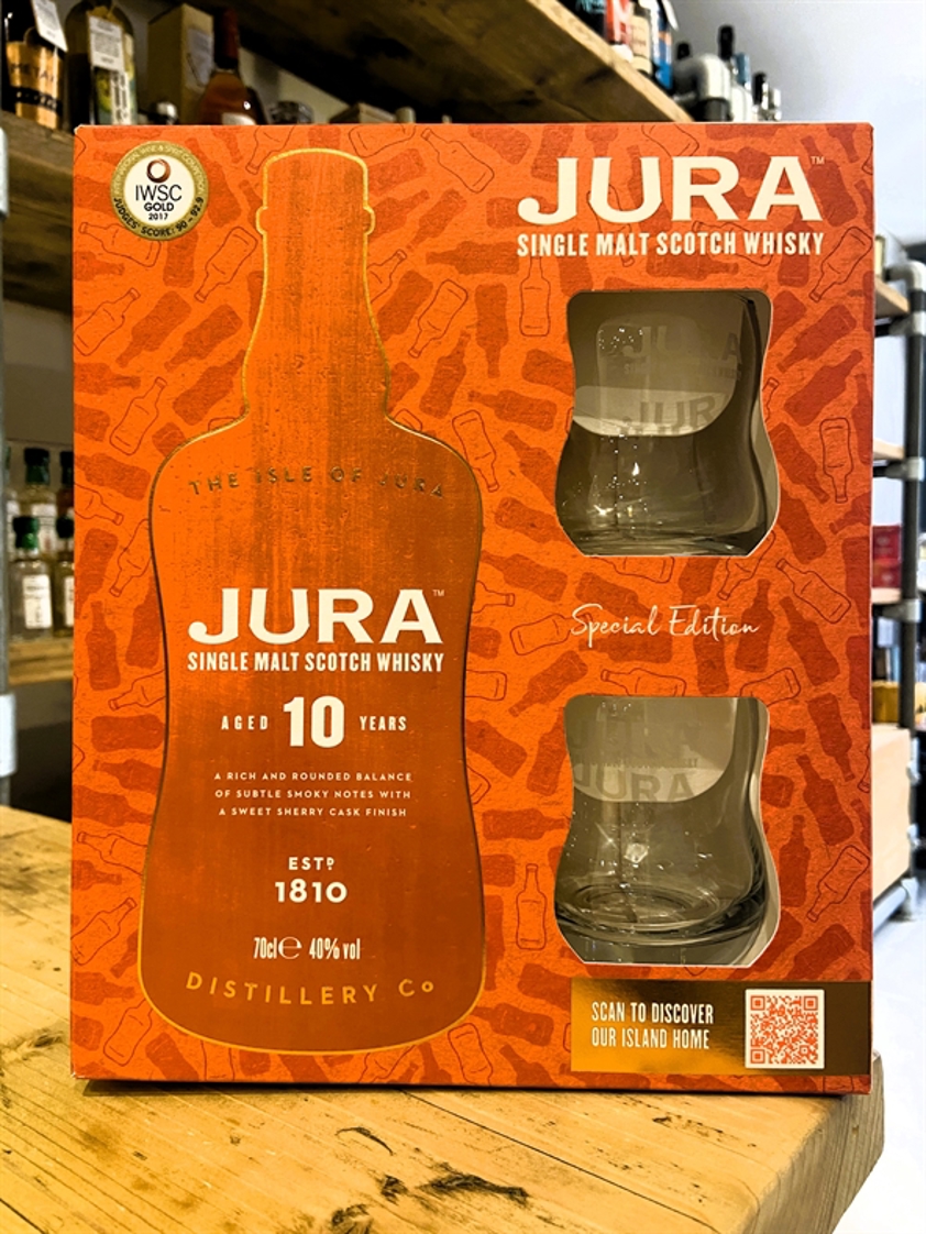 Isle of Jura 10yo plus 2 glasses gift pack 40% 70cl