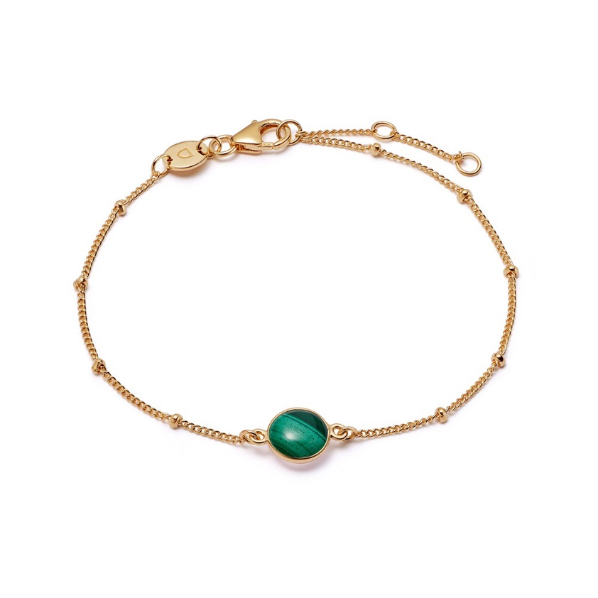 Yellow Gold Vermeil Malachite Healing Stone Bobble Bracelet