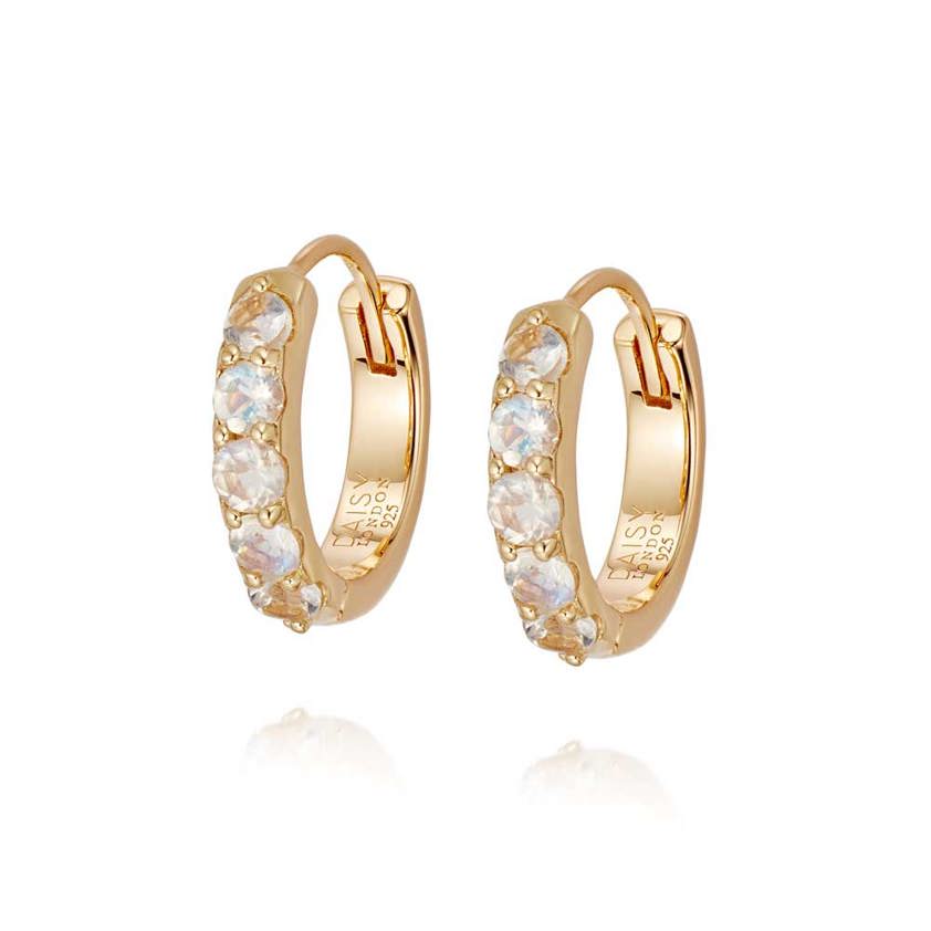 Yellow Gold Plated Beloved Moonstone Huggies