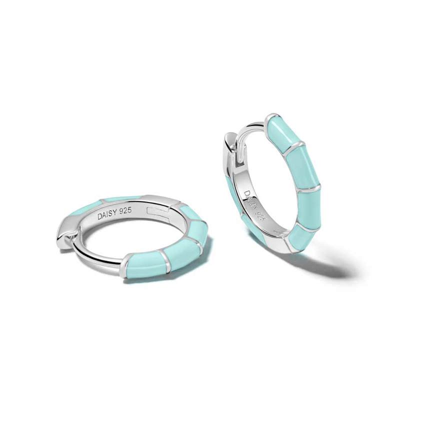 Sterling Silver Turquoise Stripe Huggie Hoops