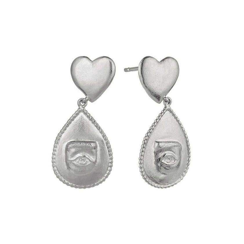 Sterling Silver Bewitched Heart Stud Earrings with Eye Teardrop