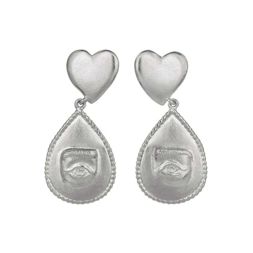 Sterling Silver Bewitched Heart Stud Earrings with Eye Teardrop