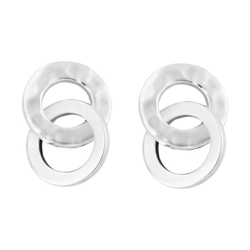 Hammered Interlinked Circular Disc Stud Earrings