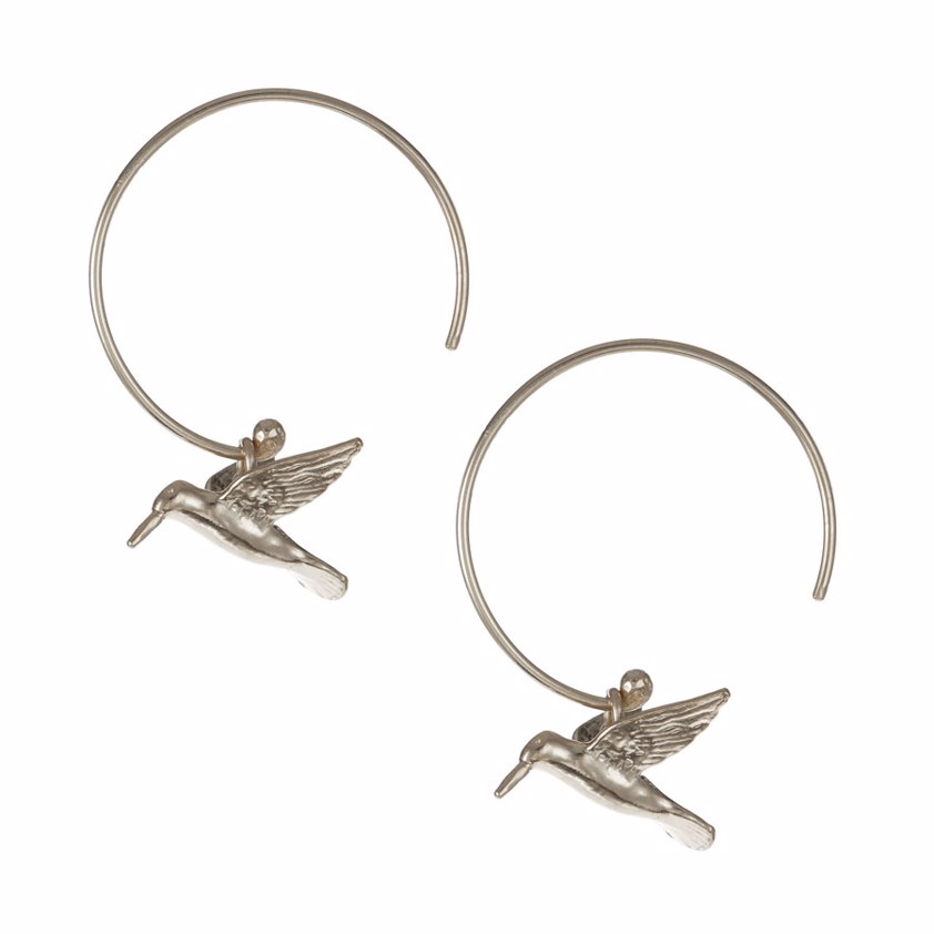 Sterling Silver Hummingbird Hoop Earrings