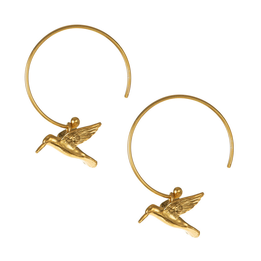 Yellow Gold Vermeil Hummingbird Hoop Earrings