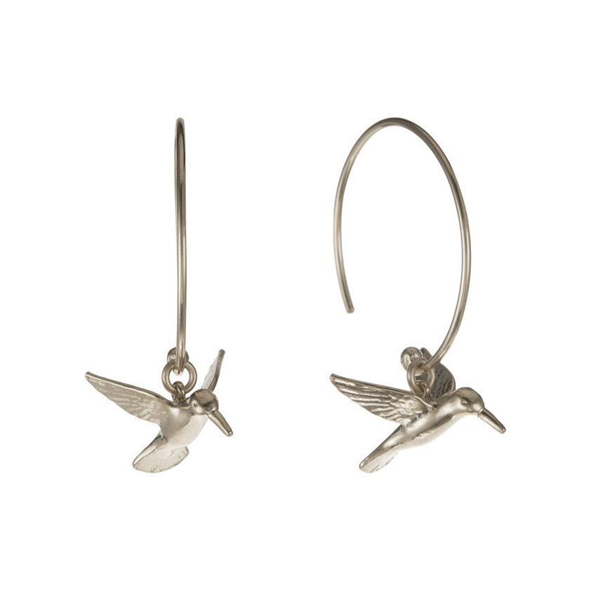 Sterling Silver Hummingbird Hoop Earrings