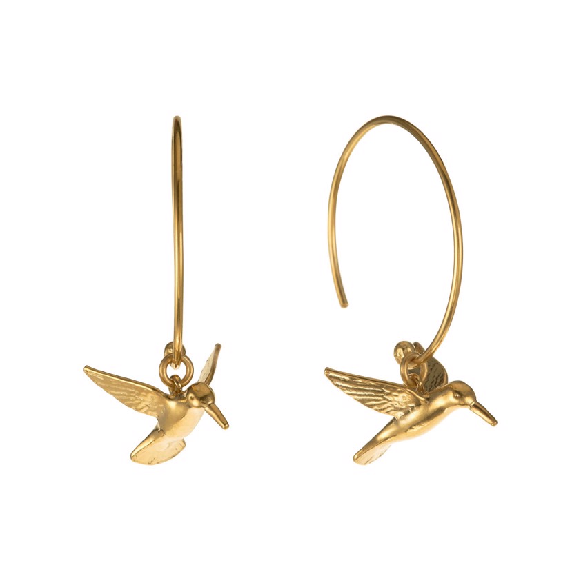 Yellow Gold Vermeil Hummingbird Hoop Earrings