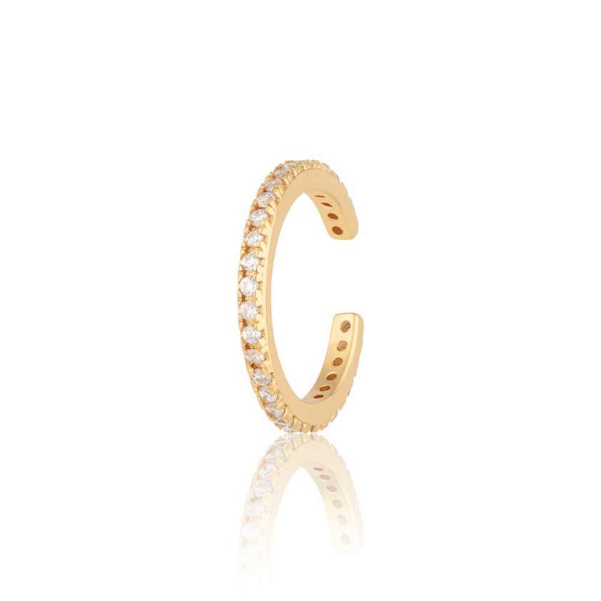 Yellow Gold Plated Slim Sparkling Single Earring Cuff