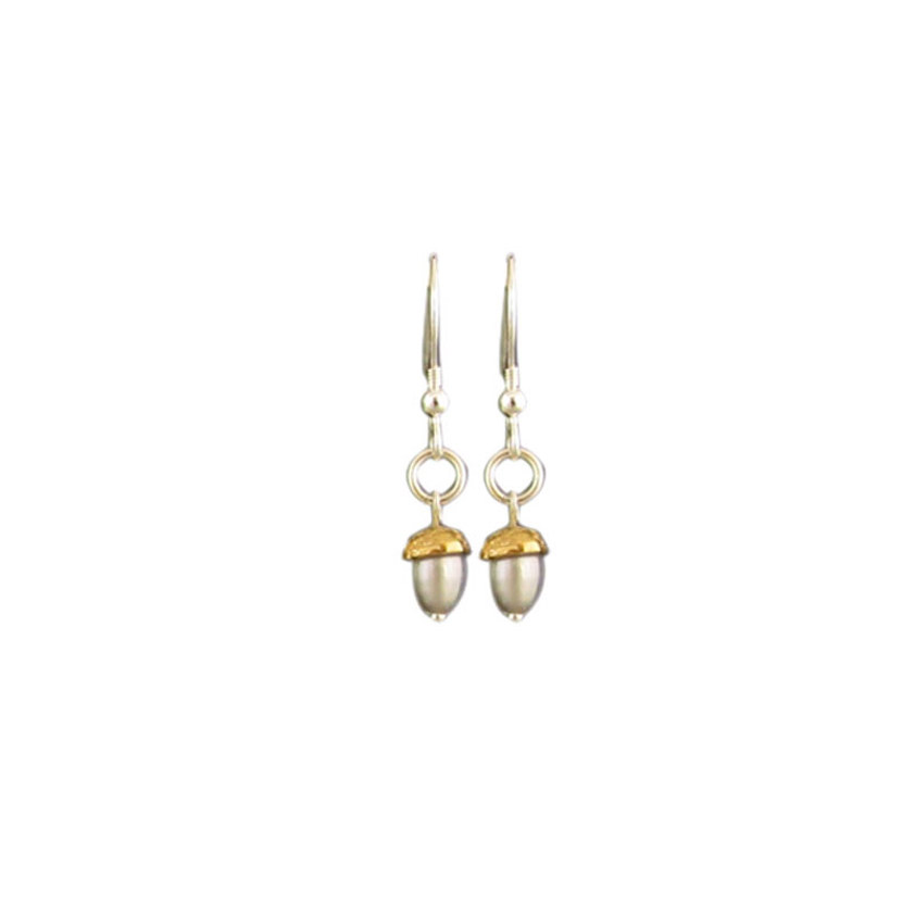 White Small Acorn Pearl Hook Earrings