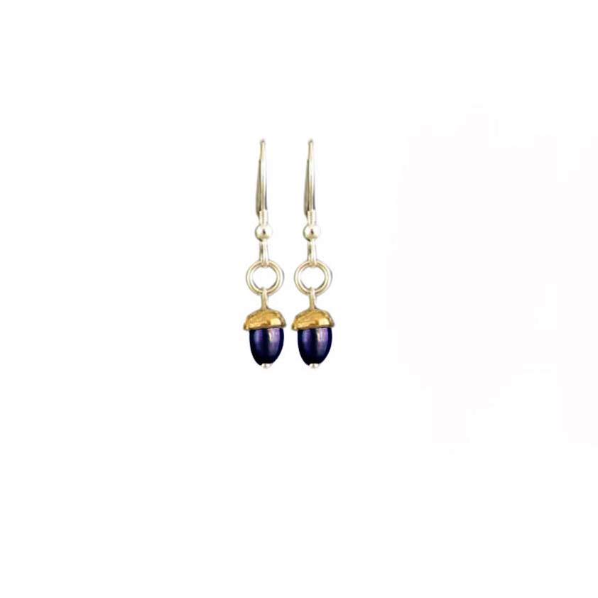 Black Small Acorn Pearl Hook Earrings