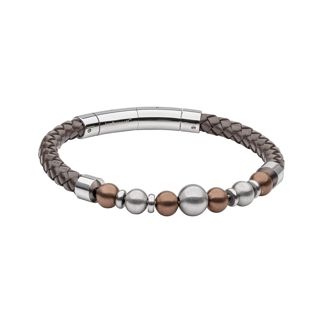 Brown Leather Coffee Beads 23cms Bracelet