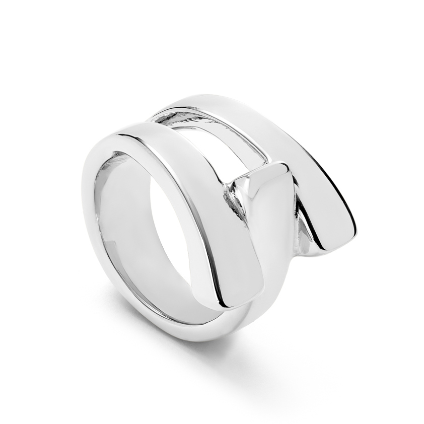 Silver Plated ANI0832 CROSS LINK Ring