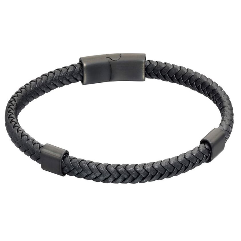 Recycled Plaited Black Leather Bracelet