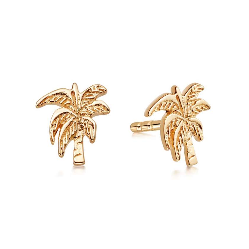 Yellow Gold Plated Palm Tree Stud Earrings