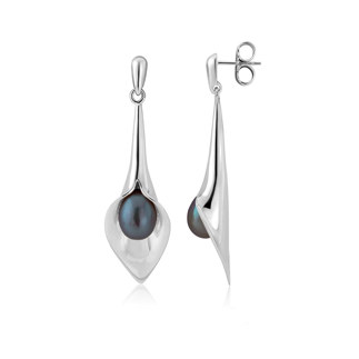 Black                Large Lily Silver Drop Earrings