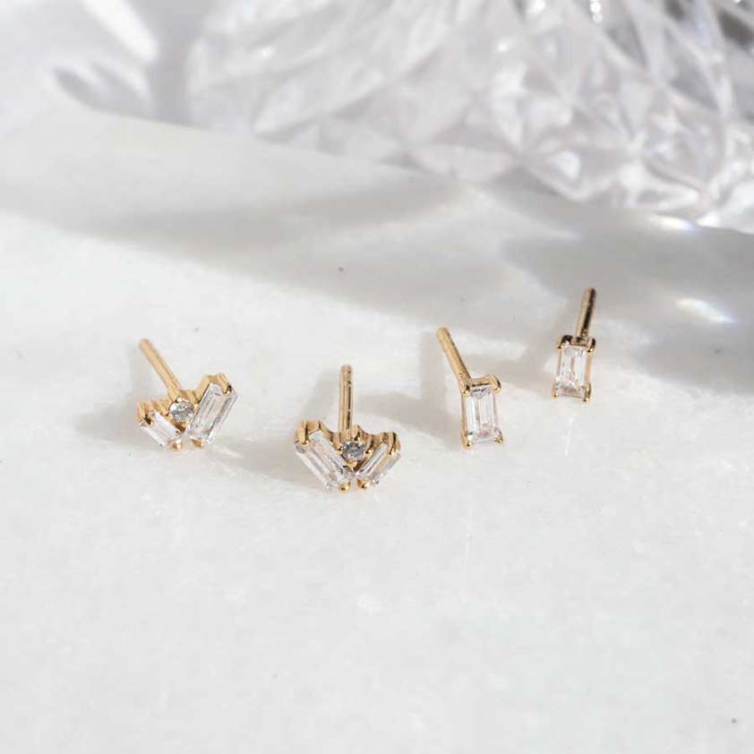 Yellow Gold Plated Baguette Cluster Studs