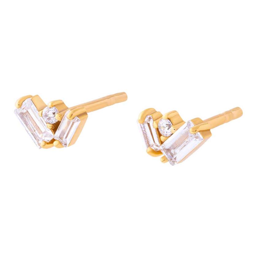Yellow Gold Plated Baguette Cluster Studs