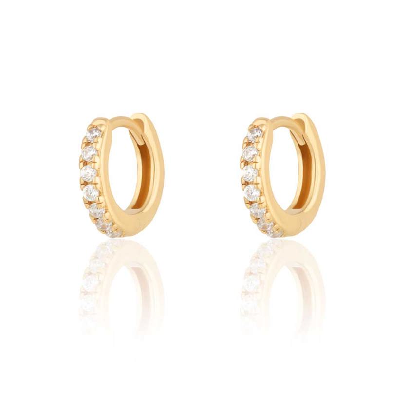 Gold Plated Huggie Hoops - Clear Stones