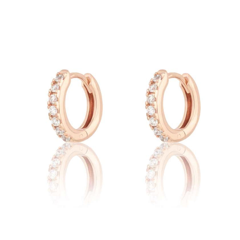Rose Gold Plated Huggie Hoops - Clear Stones