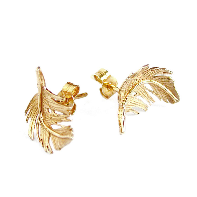 Yellow Gold Vermeil Feather Stud Earrings