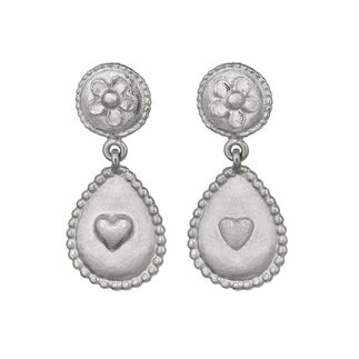 Sterling Silver Love of Nature Heart & Flower Drop Earrings Sterling Silver Love of Nature Heart & Flower Drop Earrings