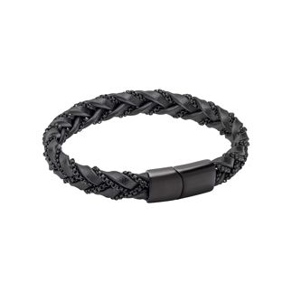 Black Leather Plait Chain Bracelet