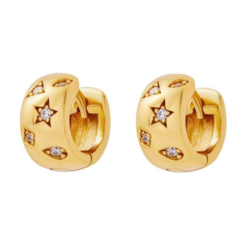 Yellow Gold Plated Celestial Huggies - Wide