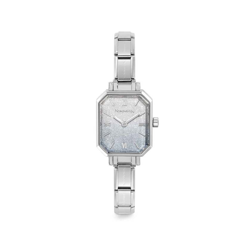 Light Blue - Silver PARIS Rectangular Faded Glitter Watch