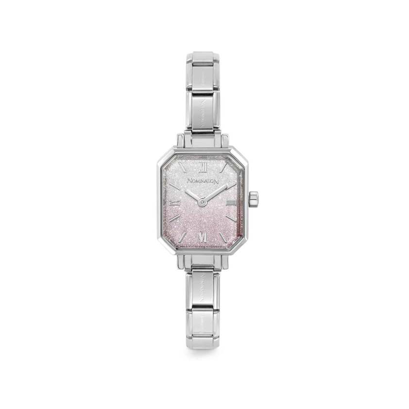 Pink -Silver PARIS Rectangular Faded Glitter Watch