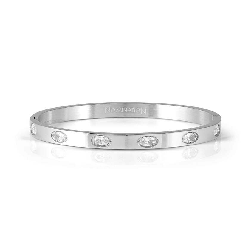 Stainless Steel White Oval CZ Bangle