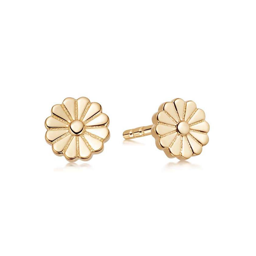 Yellow Gold Plated Daisy Bloom Stud Earrings