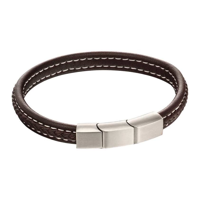 Plait Detail Brown Leather Bracelet