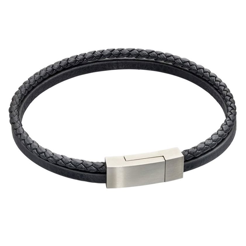 Recycled Double Black Leather Bracelet