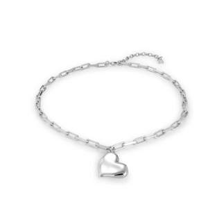 Silver Plated COL1669 Chain Link Heart Necklace