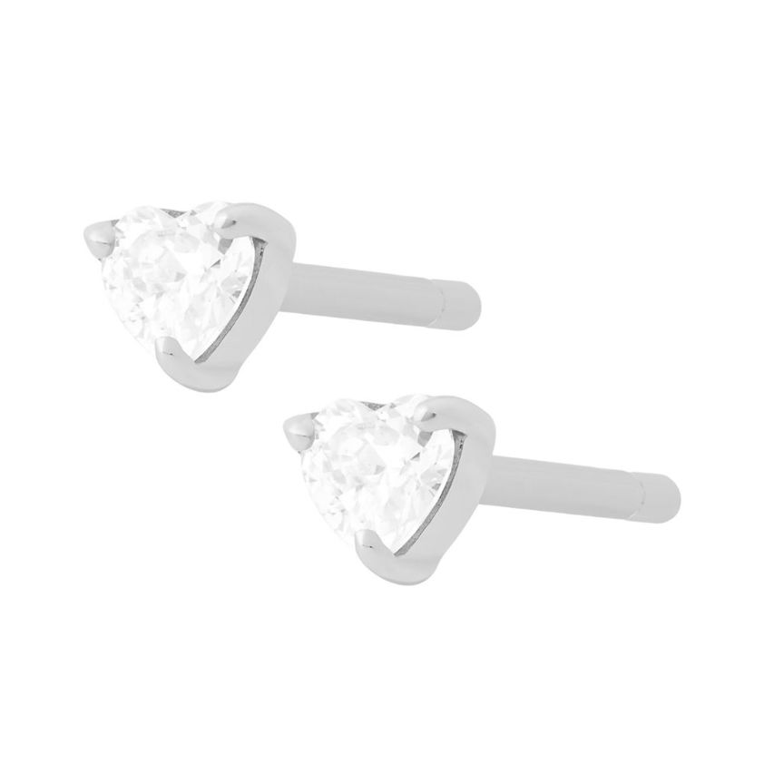 Sterling Silver Crystal Heart Studs