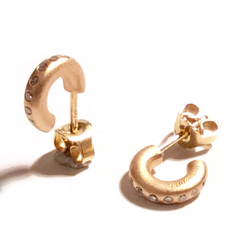 18ct Red Gold & Diamond Hoop Earrings
