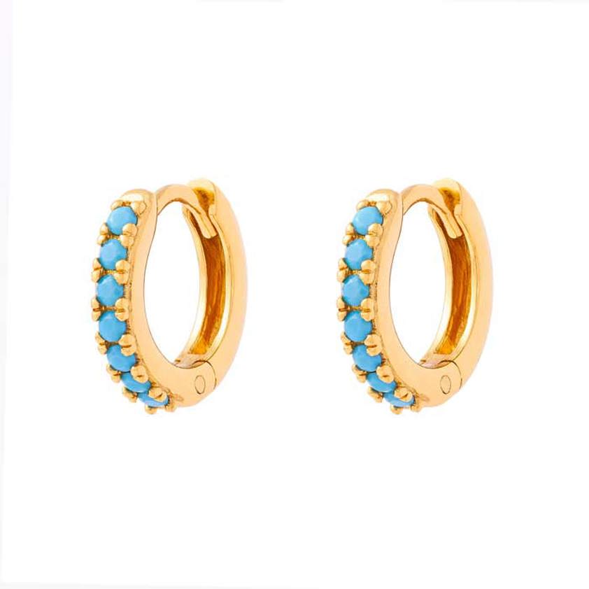Yellow Gold Vermeil Adorned Turquoise Huggies