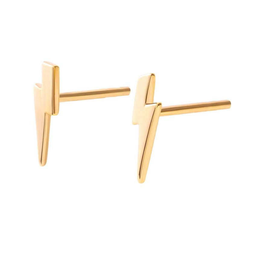 Yellow Gold Plated Lightening Bolt Stud Earrings