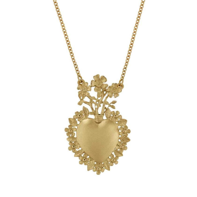 Yellow Gold Plated Floral Scared Heart Necklace