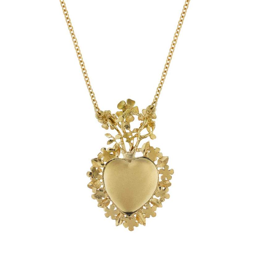 Yellow Gold Plated Floral Scared Heart Necklace