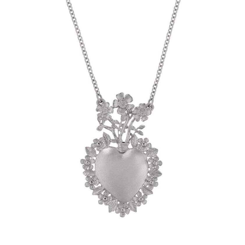 Sterling Silver Floral Scared Heart Necklace